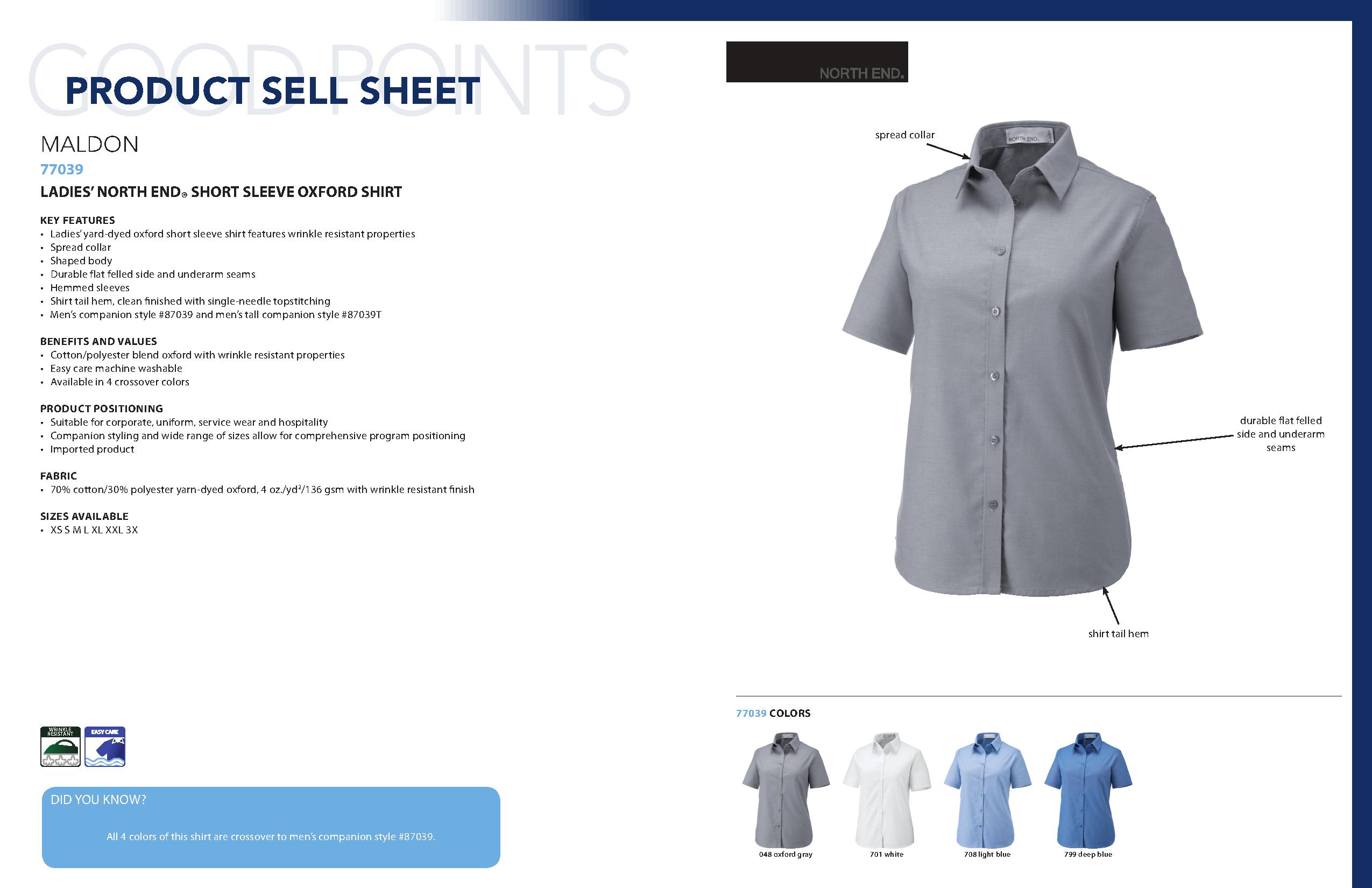 Ash City Wrinkle Resistant 77039 - Maldon Ladies' Short Sleeve Oxford Shirt