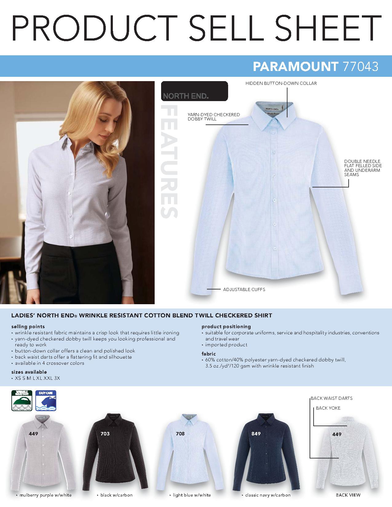 Ash City Wrinkle Resistant 77043 - Paramount Ladies' Wrinkle Resistant Cotton Blend Twill Checkered Shirt
