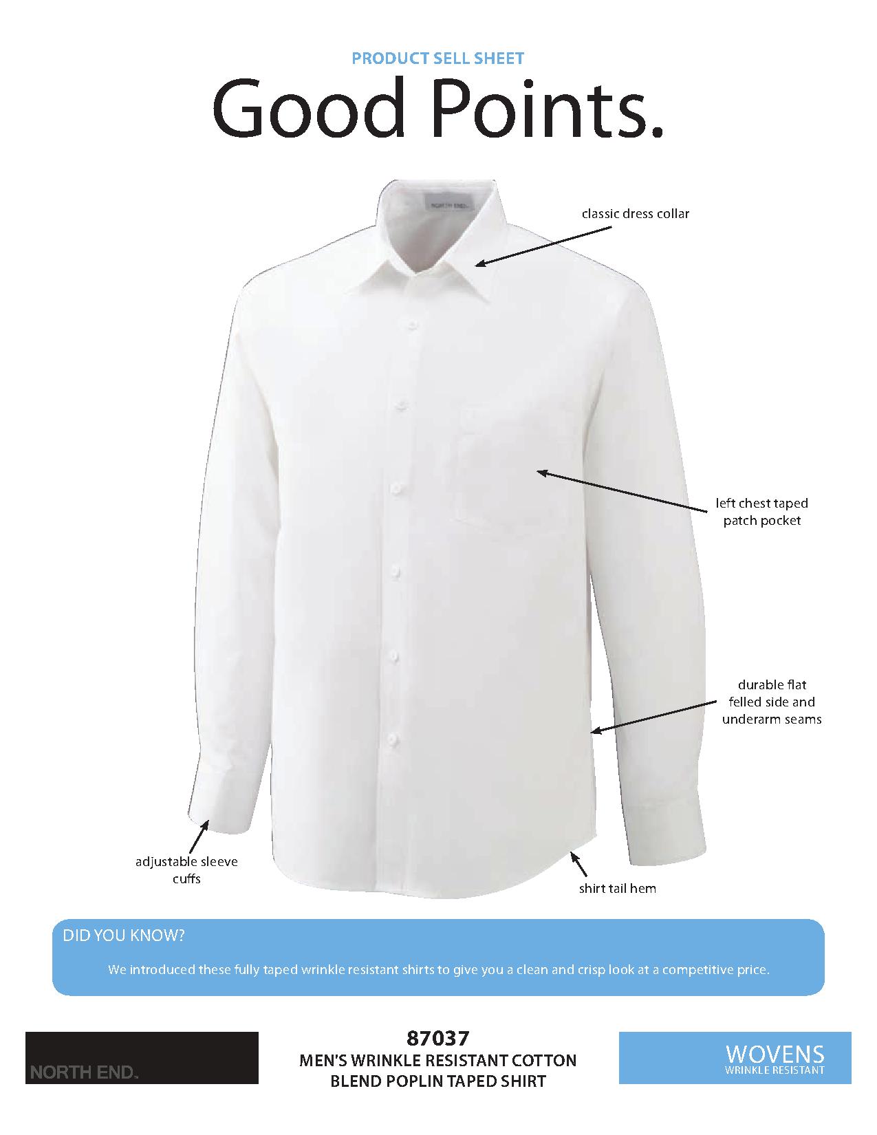 Ash City Wrinkle Resistant 87037 - Luster Men's Wrinkle Resistant Cotton Blend Poplin Taped Shirt