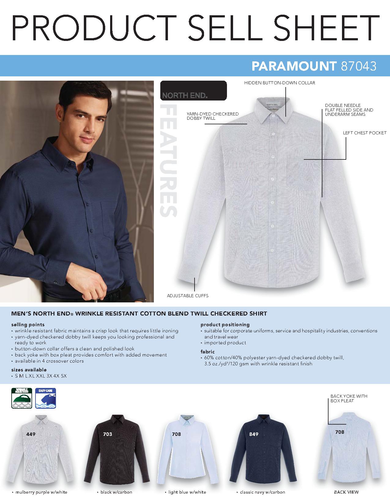 Ash City Wrinkle Resistant 87043 - Paramount Men's Wrinkle Resistant Cotton Blend Twill Checkered Shirt