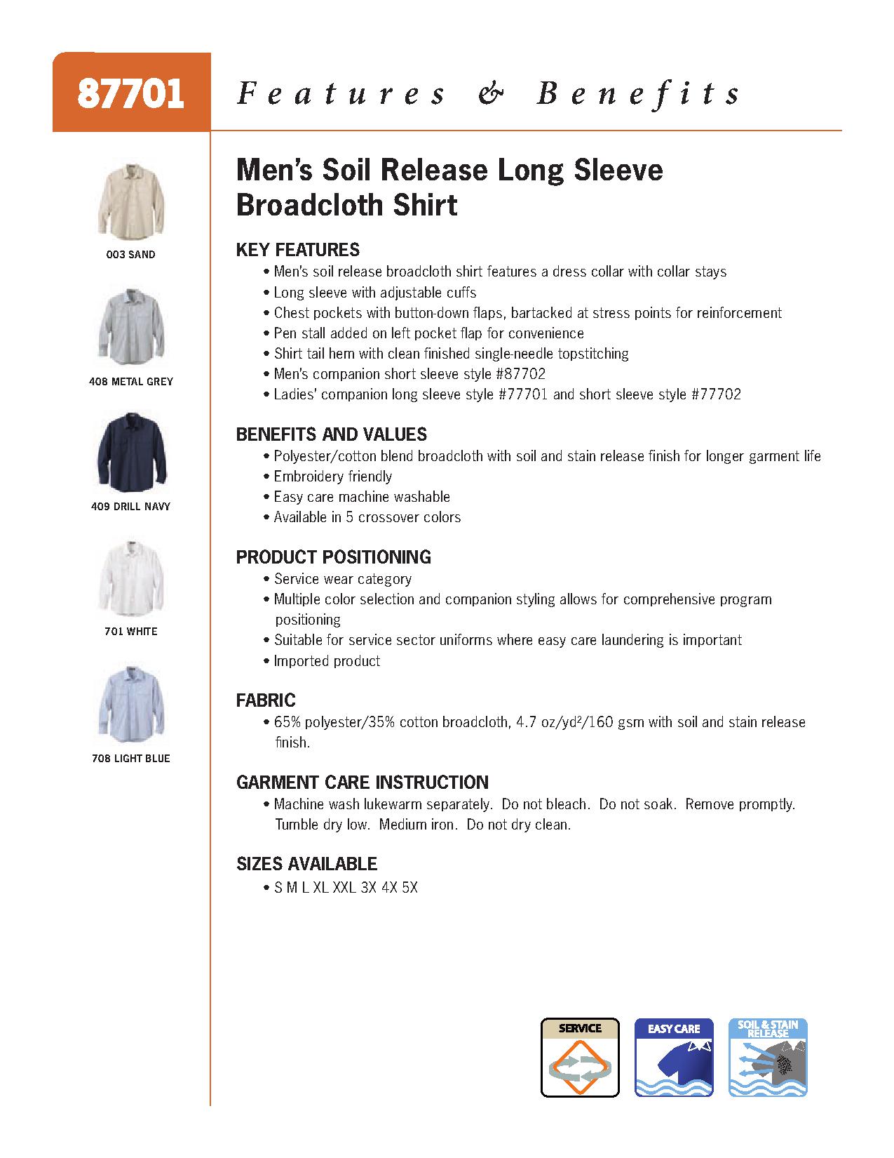 Ash City 87701 55004 - Men's Soil Release Long Sleeve Broadcloth Shirt