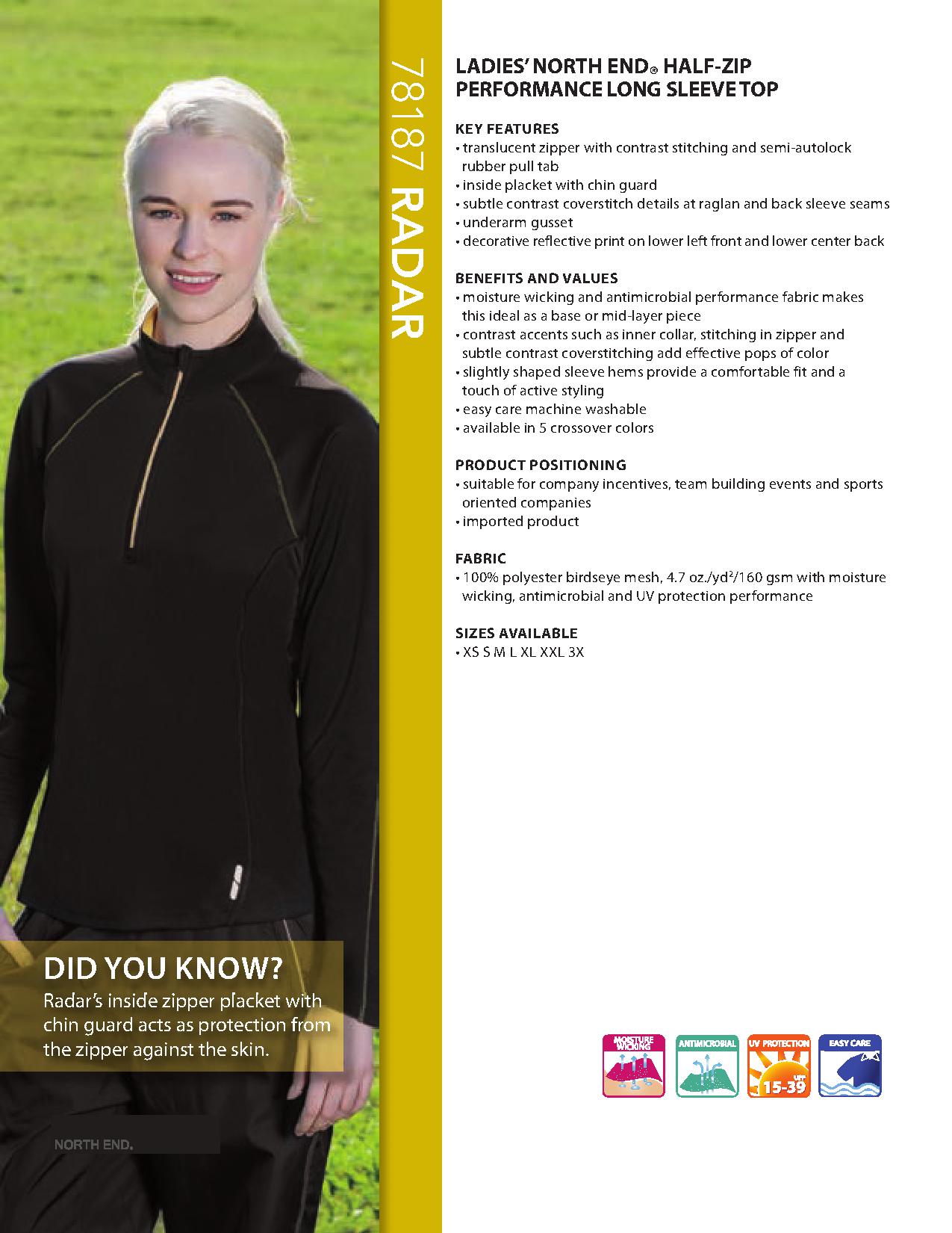 Ash City Lifestyle Performance Tops 78187 - Radar Ladies' Half-Zip Performance Long Sleeve Top