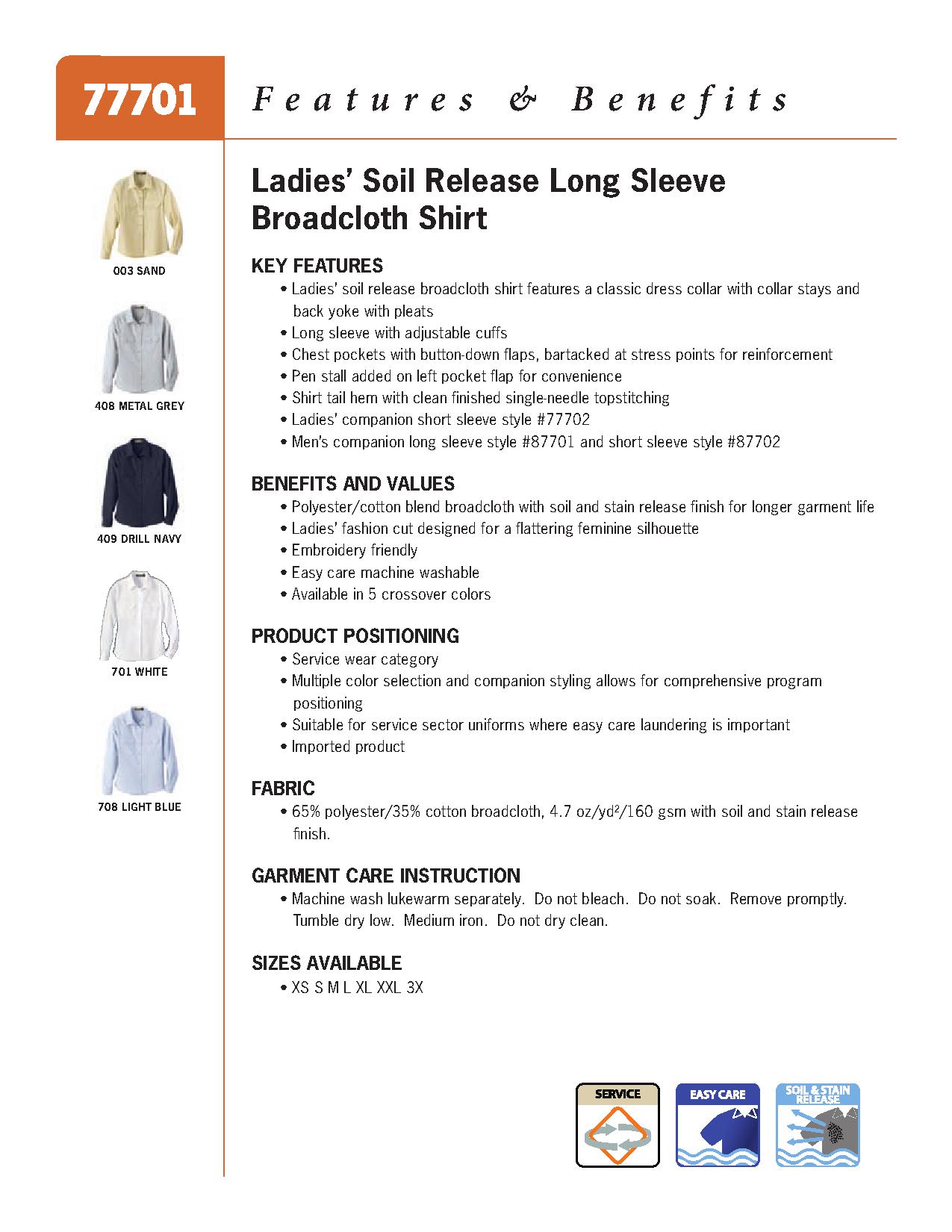 Ash City Uniform Shirts 77701 - Ladies' Soil Release Long Sleeve Broadcloth Shirt