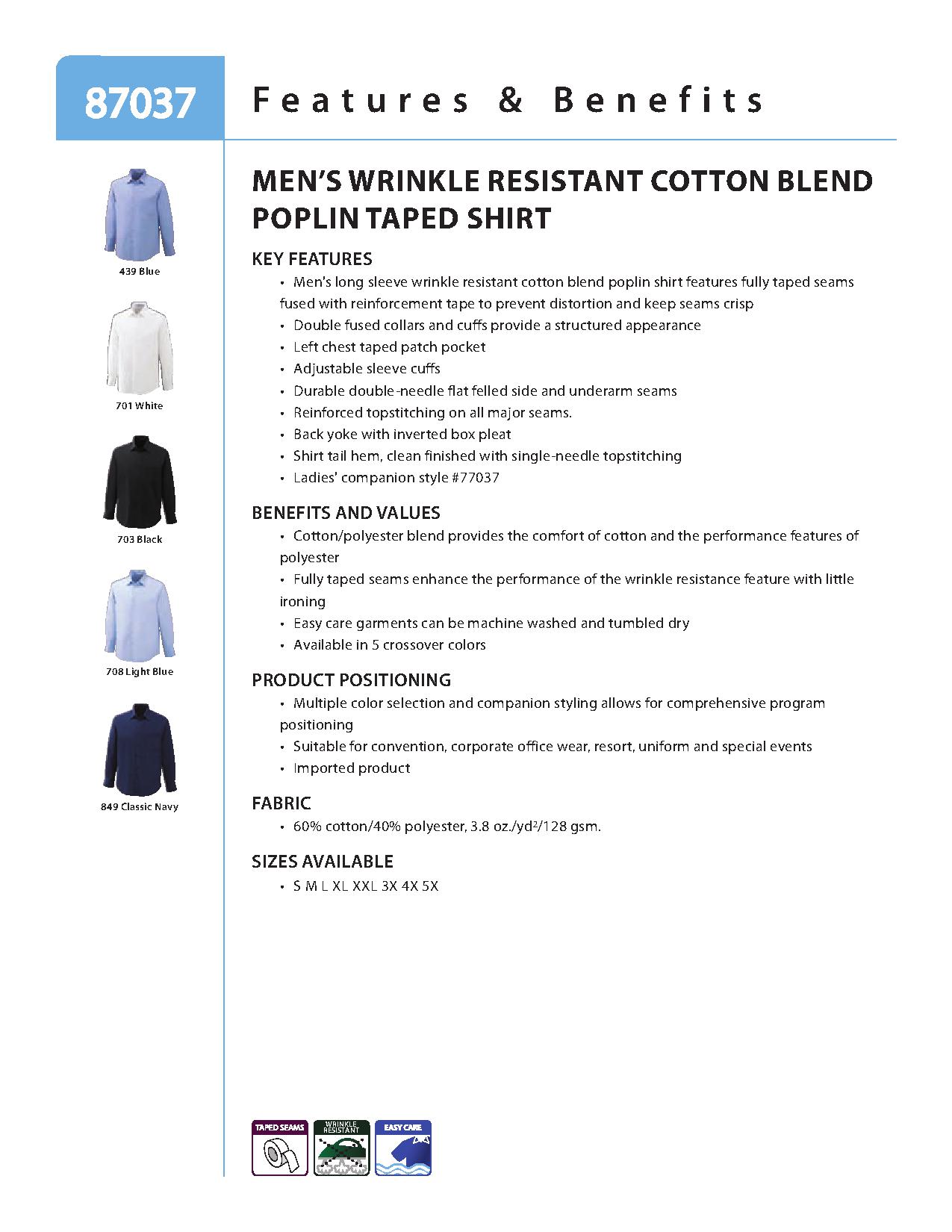 Ash City Wrinkle Resistant 87037 - Luster Men's Wrinkle Resistant Cotton Blend Poplin Taped Shirt