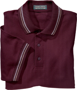 Ash City Pique 225476 - Men's Herringbone Pique Polo With Tri-Color Jacquard Trim