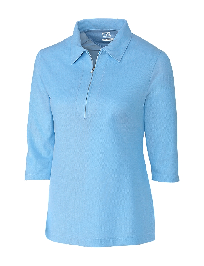 CUTTER & BUCK LCK08643 - Ladies' Blaine Oxford Three Quarter Sleeve Zip Polo