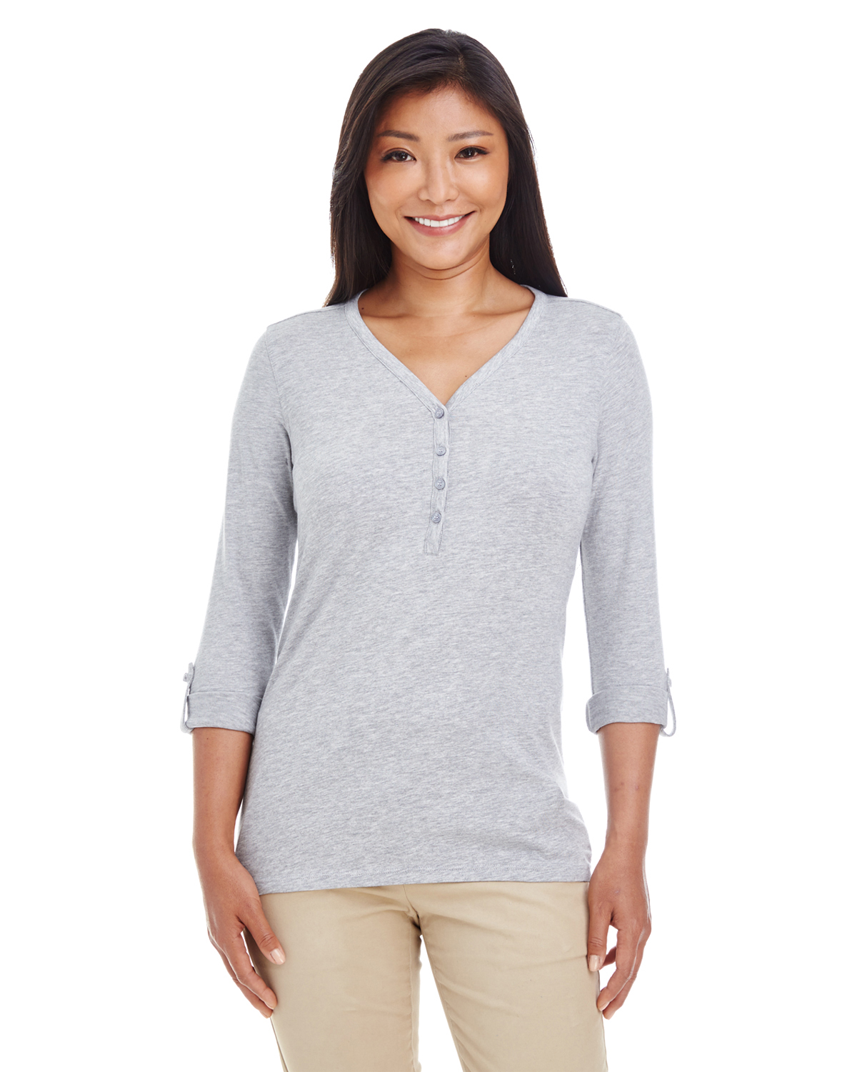 Devon & Jones DP186W - Ladies' Perfect Fit Y-Placket Convertible Sleeve Knit Top