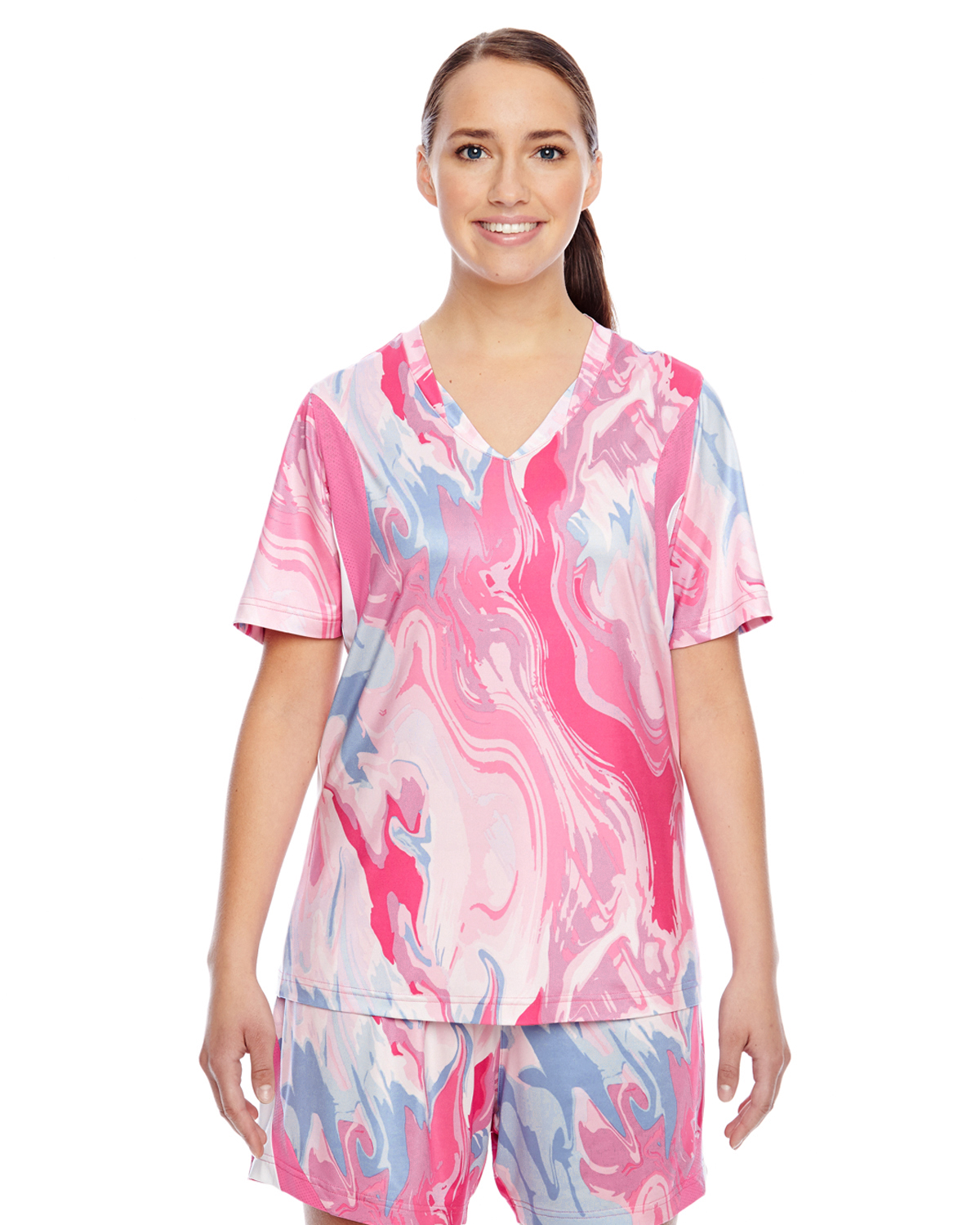 Team 365 TT12W - Ladies' Short-Sleeve V-Neck All Sport Sublimated Pink Swirl Jersey