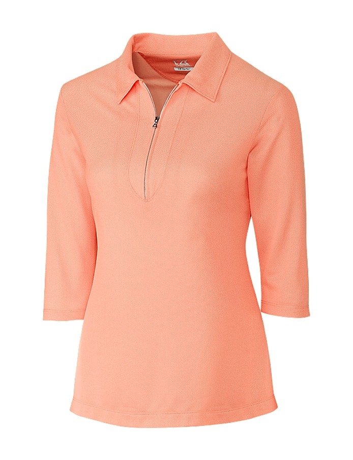 CUTTER & BUCK LCK08643 - Ladies' Blaine Oxford Three Quarter Sleeve Zip Polo